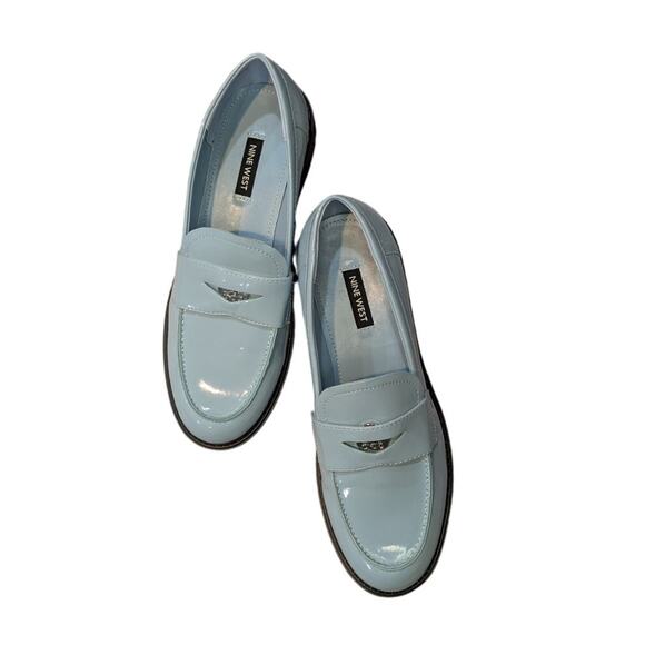 Nine West Light Blue Patent Loafers Size 8.5 - Picture 1 of 7